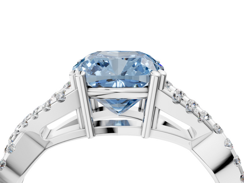 White gold Fancy Blue Cushion  Solitaire Twist Band with Pavé Setting and Four-Prong Setting_22