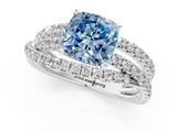 White gold Fancy Blue Cushion  Solitaire Twist Band with Pavé Setting and Four-Prong Setting_75