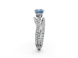 White gold Fancy Blue Cushion  Solitaire Twist Band with Pavé Setting and Four-Prong Setting_80