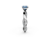 White gold Fancy Blue Cushion  Solitaire Twist Band with Pave Prong Setting_43