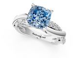 White gold Fancy Blue Cushion  Solitaire Twist Band with Pave Prong Setting_48