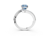 White gold Fancy Blue Cushion  Solitaire Twist Band with Pave Set Diamonds and Four-Prong Setting_128