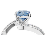 White gold Fancy Blue Cushion  Solitaire Twist Band with Pave Set Diamonds and Four-Prong Setting_129