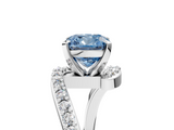 White gold Fancy Blue Cushion  Solitaire Twist Band with Pave Set Diamonds and Four-Prong Setting_130