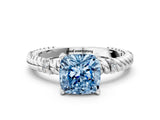 White gold Fancy Blue Cushion  Solitaire Twisted Band Prong Set Engagement Ring_79