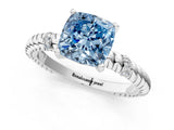 White gold Fancy Blue Cushion  Solitaire Twisted Band Prong Set Engagement Ring_80