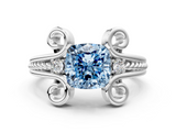 White gold Fancy Blue Cushion  Solitaire Twisted Band Scroll Prong Ring_3