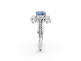 White gold Fancy Blue Cushion  Solitaire Twisted Band Scroll Prong Ring_5