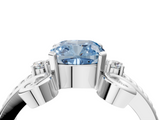 White gold Fancy Blue Cushion  Solitaire Twisted Band Scroll Prong Ring_7