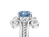White gold Fancy Blue Cushion  Solitaire Twisted Band Scroll Prong Ring_8