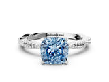 White gold Fancy Blue Cushion  Solitaire Twisted Band with Bead Prong Setting_307