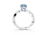 White gold Fancy Blue Cushion  Solitaire Twisted Band with Bead Prong Setting_307