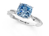 White gold Fancy Blue Cushion  Solitaire Twisted Band with Bead Prong Setting_308