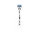 White gold Fancy Blue Cushion  Solitaire Twisted Band with Bead Prong Setting_309