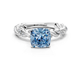 White gold Fancy Blue Cushion  Solitaire Twisted Band with Pavé Accents and Four-Prong Setting_3