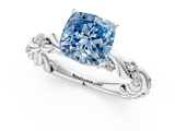 White gold Fancy Blue Cushion  Solitaire Twisted Band with Pavé Accents and Four-Prong Setting_4