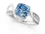 White gold Fancy Blue Cushion  Solitaire Twisted Band with Prong Setting_4