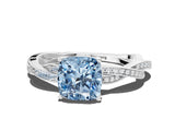 White gold Fancy Blue Cushion  Solitaire Twisted Pave Diamond Ring with Four-Prong Setting_151