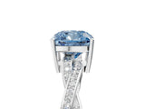 White gold Fancy Blue Cushion  Solitaire Twisted Pave Diamond Ring with Four-Prong Setting_156