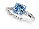 White gold Fancy Blue Cushion  Solitaire Twisted Pave Diamond Ring with Four-Prong Setting_19