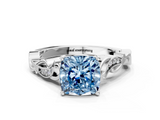 White gold Fancy Blue Cushion  Solitaire Vine Band with Milgrain Prong Setting_3