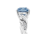 White gold Fancy Blue Cushion  Solitaire Vine Band with Milgrain Prong Setting_8