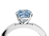 White gold Fancy Blue Cushion  Solitaire with Pavé Band and Four-Prong Setting_410