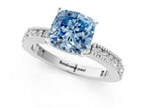White gold Fancy Blue Cushion  Solitaire with Pavé Band and Four-Prong Setting_411