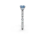 White gold Fancy Blue Cushion  Solitaire with Pavé Band and Four-Prong Setting_412