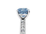 White gold Fancy Blue Cushion  Solitaire with Pavé Band and Four-Prong Setting_415
