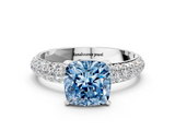 White gold Fancy Blue Cushion  Solitaire with Pave Band and Four-Prong Setting_3