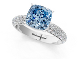 White gold Fancy Blue Cushion  Solitaire with Pave Band and Four-Prong Setting_4