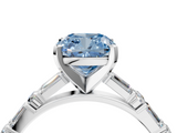 White gold Fancy Blue Cushion  Solitaire with Side Baguettes and Channel Set Band_62