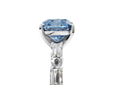 White gold Fancy Blue Cushion  Solitaire with Side Baguettes and Channel Set Band_63