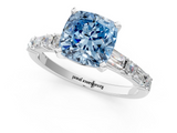 White gold Fancy Blue Cushion  Solitaire with Side Baguettes and Channel Set Band_63