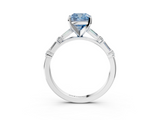 White gold Fancy Blue Cushion  Solitaire with Side Baguettes and Channel Set Band_65