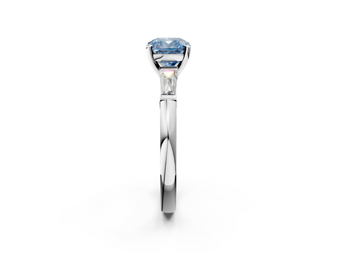 White gold Fancy Blue Cushion  Solitaire with Tapered Baguette Side Stones on a Classic Band with Four-Prong Setting_89