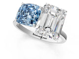 White gold Fancy Blue Cushion  and Emerald Cut Toi Moi Ring with Prong Setting_47