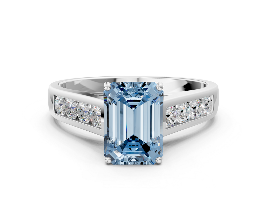 White gold Fancy Blue Emerald  Brilliant Channel-Set Solitaire Ring with Four-Prong Setting_20