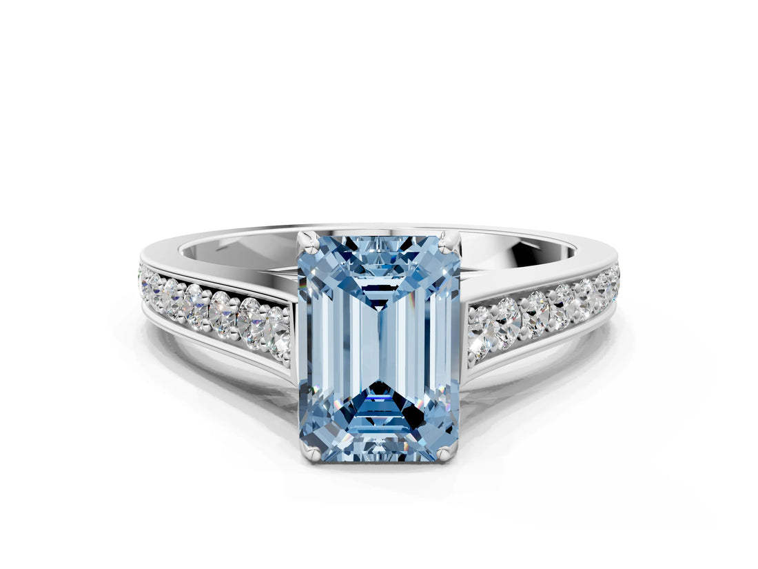 White gold Fancy Blue Emerald  Brilliant Cut Diamond Engagement Ring with Pavé Band and Four-Prong Setting_80
