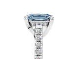 White gold Fancy Blue Emerald  Brilliant Diamond Solitaire with Pavé Band and Four-Prong Setting 5