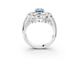 White gold Fancy Blue Emerald  Brilliant Flower Halo Diamond Split Shank Ring_29