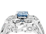 White gold Fancy Blue Emerald  Brilliant Flower Halo Diamond Split Shank Ring_29