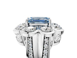 White gold Fancy Blue Emerald  Brilliant Flower Halo Diamond Split Shank Ring_30