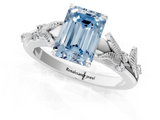 White gold Fancy Blue Emerald  Brilliant Solitaire with Leaf Motif Band and Four-Prong Setting_62
