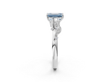 White gold Fancy Blue Emerald  Brilliant Solitaire with Leaf Motif Band and Four-Prong Setting_64