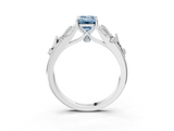 White gold Fancy Blue Emerald  Brilliant Solitaire with Leaf Motif Band and Four-Prong Setting_64