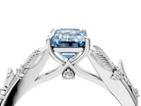 White gold Fancy Blue Emerald  Brilliant Solitaire with Leaf Motif Band and Four-Prong Setting_66