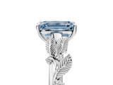 White gold Fancy Blue Emerald  Brilliant Solitaire with Leaf Motif Band and Four-Prong Setting_67