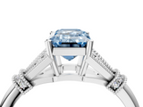 White gold Fancy Blue Emerald  Brilliant Solitaire with Pave Band and Four-Prong Setting_24